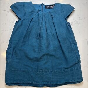 Mini‎ Boden 100% Silk Dress Little Girls SZ 2-3Y Cap Sleeves Teal Green Pockets